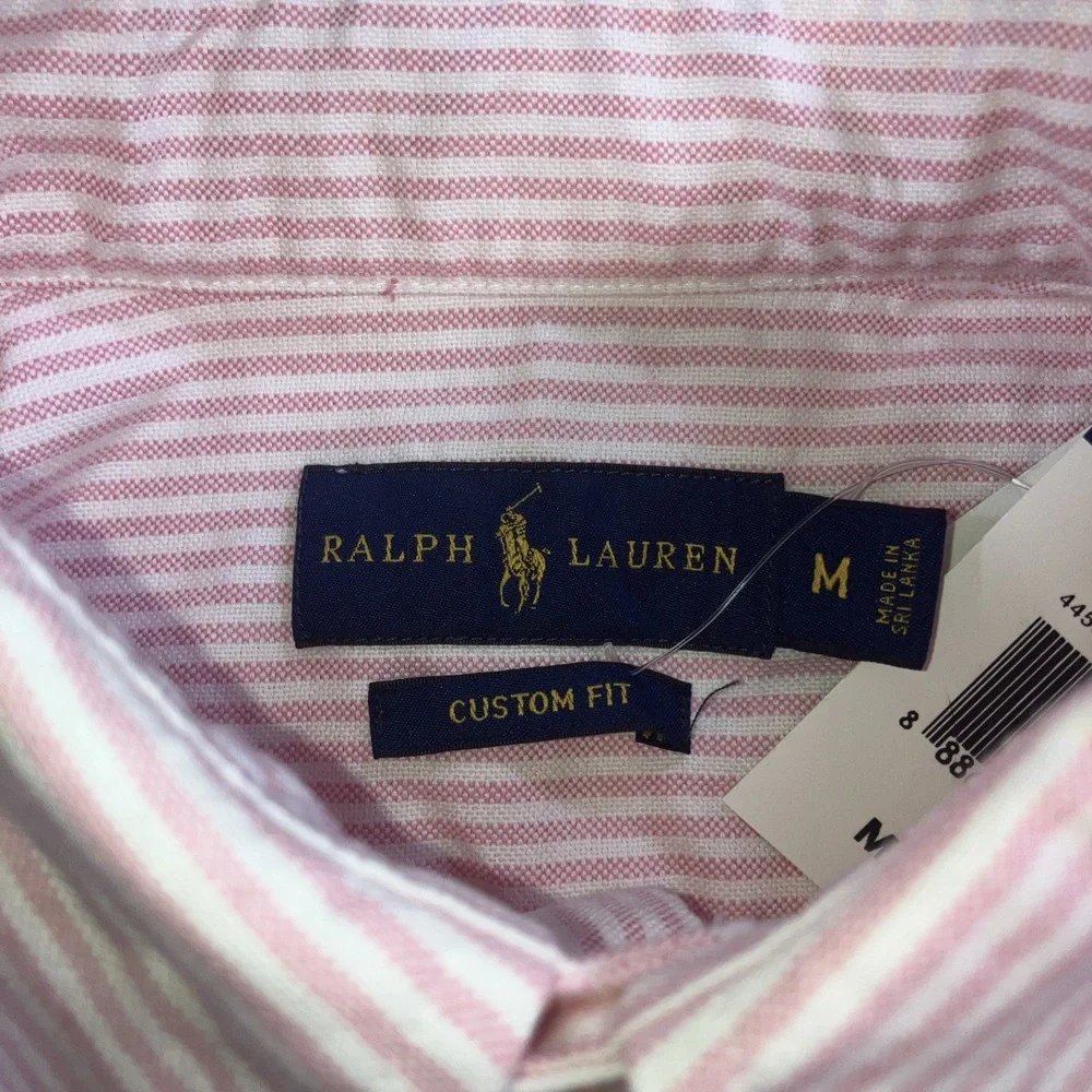 Polo Ralph Lauren Men's Medium Classic Striped Oxford Shirt Pink White